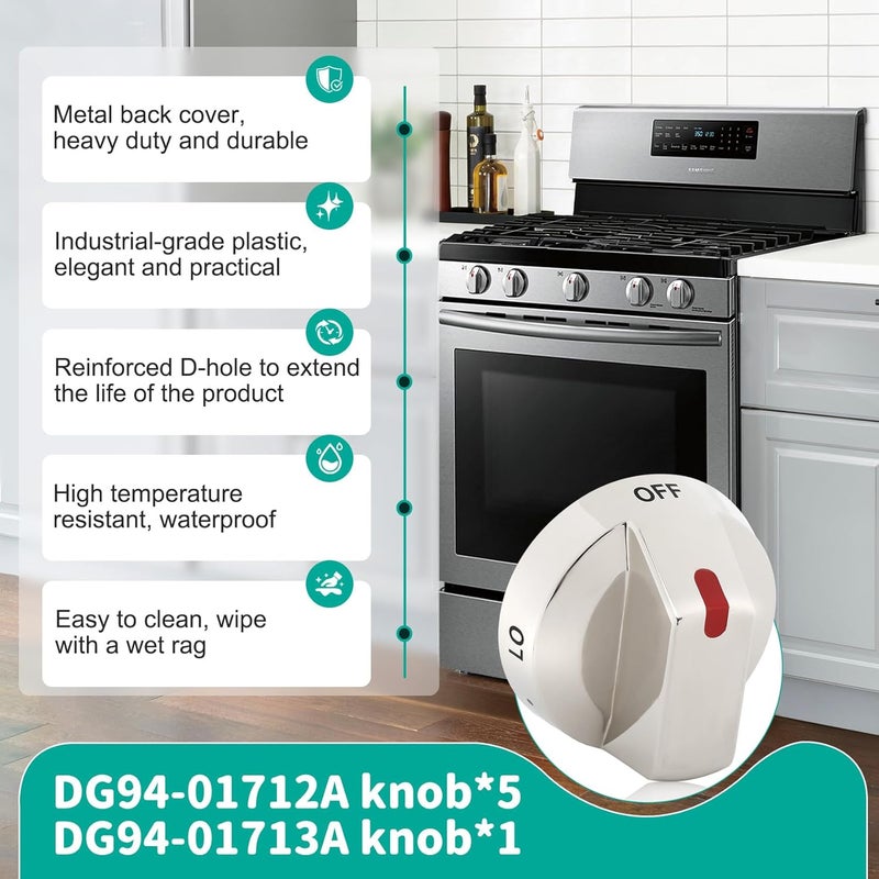 P Polerden DG94-01712A Stove knob&DG94-01713A Light knob (6 Pack) Gas Range Burner Control Dial Knob for Samsung Range Oven Stove NX58M9420SS NX58M9420SSAA NX58M9420SSAA-00 - Image 3